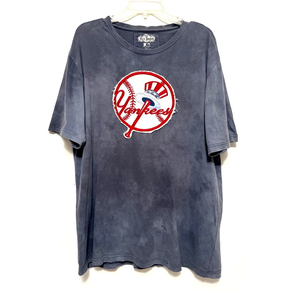 Rare MLB New York Yankees Red Jacket Embroidered Old School Logo Patch Shirt 2XL
